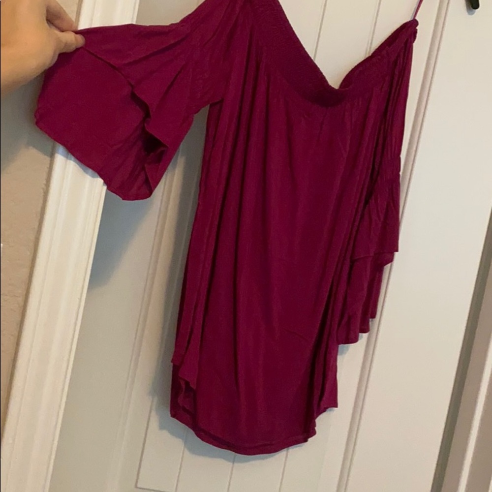 Express Off the Shoulder Pink Bell Sleeve Blouse